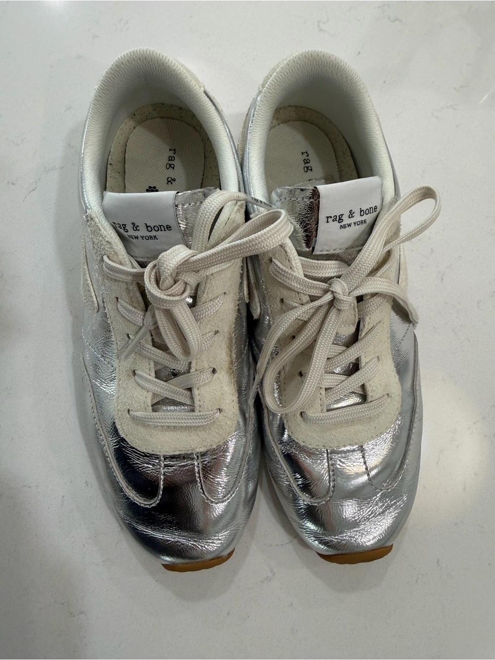 rag & bone Silver Metallic Sneakers with Cream Accents